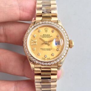 Replica Rolex Lady Datejust 279138RBR 28MM Yellow Gold Champagne Dial watch