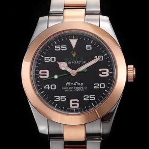 Replica Rolex Air-King 116900 Rose Gold JF Factory Black Dial watch