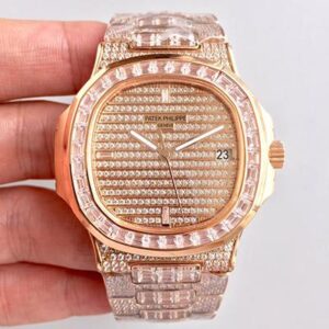 Replica Patek Philippe Nautilus Jumbo 5719/1G-001 Rose Gold Diamonds Dial watch