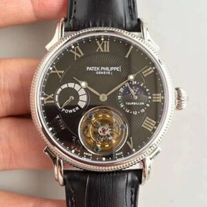 Replica Patek Philippe Tourbillon Moonphase Black Dial watch