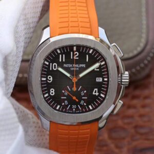 Replica Patek Philippe Aquanaut Chronograph 5968A Orange Rubber Strap Black Dial watch
