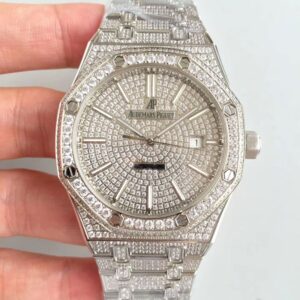 Replica Audemars Piguet Royal Oak 15400.OR Full Diamond White Dial watch