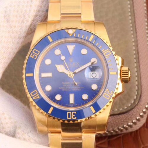 Replica Rolex Submariner Date 116618LB VR Factory Wrapped Yellow Gold Blue Dial watch