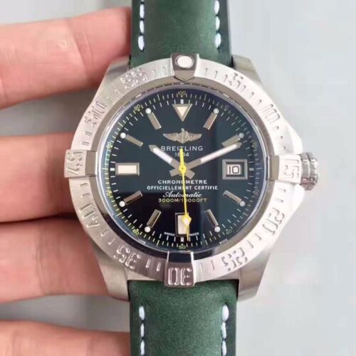Replica Breitling Avenger II Seawolf A1733110/BC30/435X/A20BASA.1 Green Leather Strap GF Factory Black Dial watch