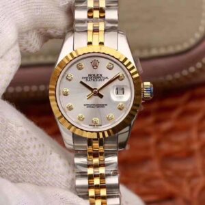 Replica Rolex Lady Datejust 18K Gold 28MM Silver Dial watch