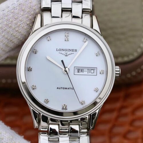 Replica Longines Flagship Double Calendar L4.899.4.12.602 GK Factory White Dial watch