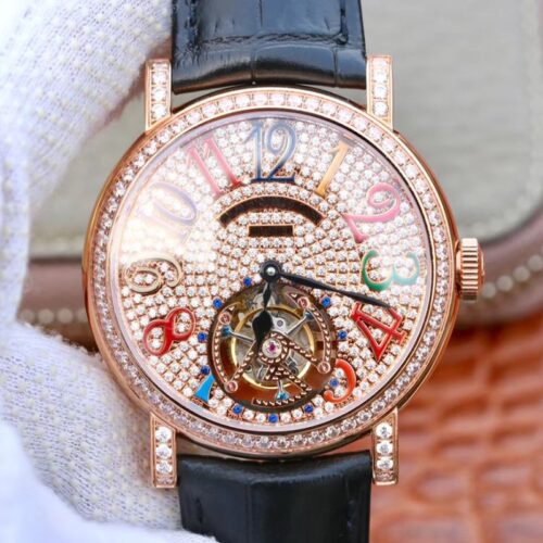 Replica Franck Muller Round Color Dreams Tourbillon Rose Gold Diamond Dial watch