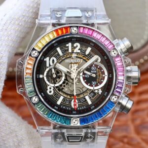 Replica Hublot Big Bang Unico 411.JX.4802.RT Colorful Diamonds Bezel Skeleton Dial watch