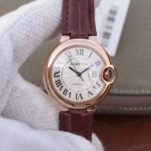 Replica Ballon Bleu De Cartier Ladies 33mm V6 Factory Rose Gold Case White Dial watch