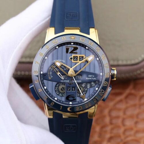 Replica Ulysse Nardin El Toro 322-00-3/BQ All Working GMT Calendar Yellow Gold Blue Dial watch