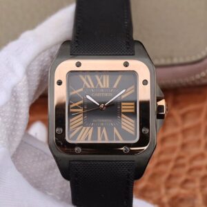 Replica Cartier De Santos 100th Anniversary W2020009 RB Factory Rose Gold Black Dial watch