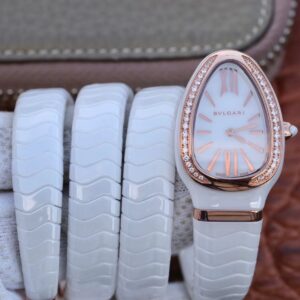 Replica Bvlgari Serpenti Spiga 102886 BV Factory White Ceramic Rose Gold Diamond watch