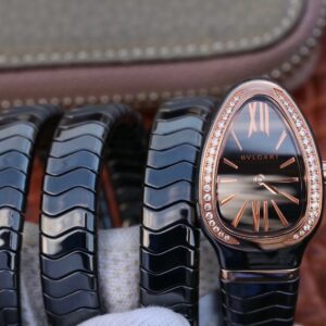 Replica Bvlgari Serpenti Spiga 102885 BV Factory Black Ceramic Rose Gold Diamond watch