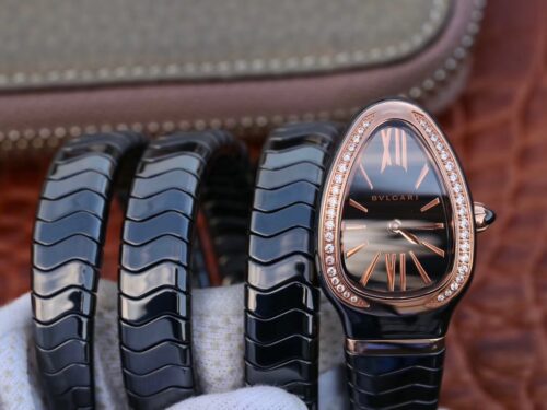 Replica Bvlgari Serpenti Spiga 102885 BV Factory Black Ceramic Rose Gold Diamond watch