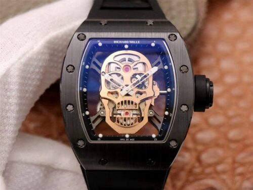 Replica Richard Mille RM052-01 ZF Factory Black Ceramic Rose Gold Skull Dial watch