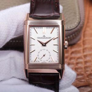 Replica Jaeger LeCoultre Reverso Tribute Double-sided Double Time Zone Flip MG Factory Rose Gold White Dial watch