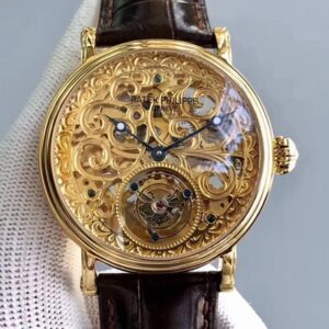 Replica Patek Philippe Tourbillon Yellow Gold Skeleton Dial watch