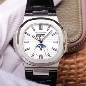 Replica Patek Philippe Nautilus 5726/1A-010 Moonphase PF Factory Black Leather Strap watch