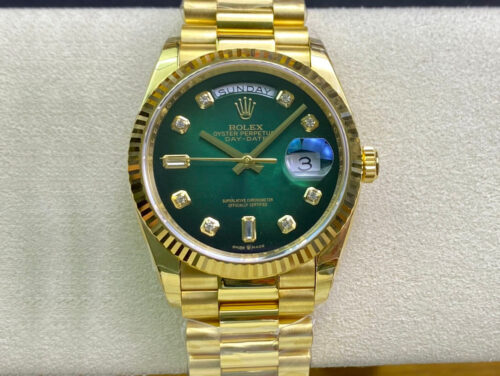 Replica Rolex Day Date M128238-0069 Yellow Gold EW Factory Gradual Green Dial watch