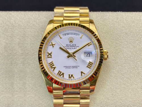 Replica Rolex Day Date M128238 EW Factory White Dial Roman Time Scale watch