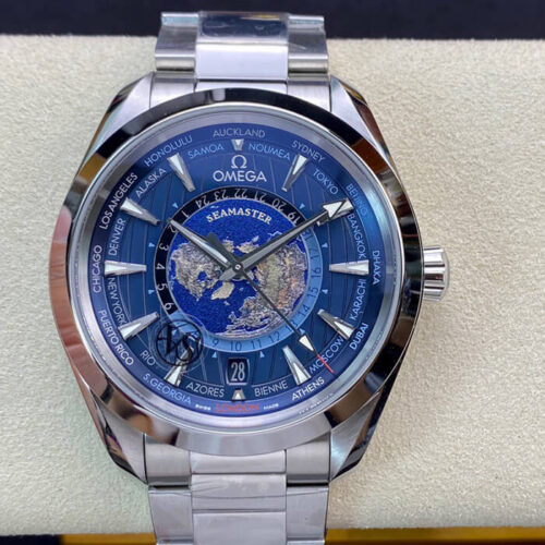 Replica Omega Seamaster Aqua Terra GMT Worldtimer 220.10.43.22.03.001 VS Factory Blue Dial watch