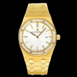 Replica Audemars Piguet Royal Oak Quartz 67651BA.ZZ.1261BA.01 JF Factory Yellow Gold Diamond watch