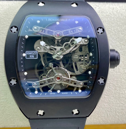 Replica Richard Mille RM027 Tourbillon EUR Factory Titanium Case Black Strap watch
