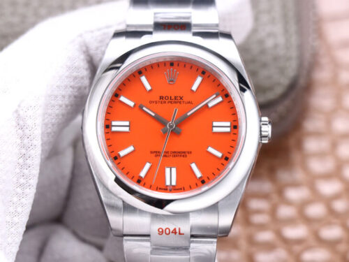 Replica Rolex Oyster Perpetual M124300-0007 41MM EW Factory Coral Red Dial watch