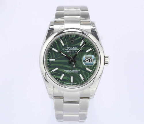Replica Rolex Datejust M126200-0020 EW Factory Olive Green Palm Leaf Pattern Dial watch