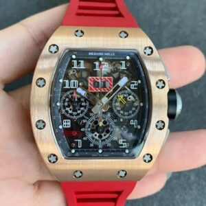 Replica Richard Mille RM011 KV Factory Rose Gold Red Strap watch