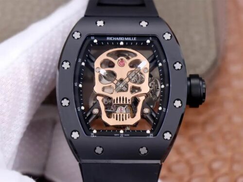 Replica Richard Mille RM52-01 Tourbillon JB Factory Rose Gold Skull watch