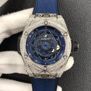 Replica Hublot Big Bang WWF Factory Full Diamond Blue Dial watch