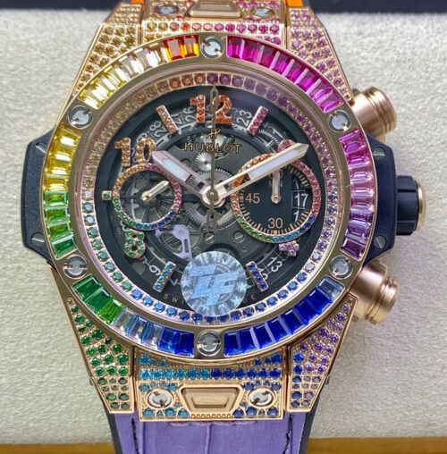 Replica Hublot BIG BANG Unico 411.OX.9910.LR.0999 ZF Factory Rainbow Rose Gold Case watch
