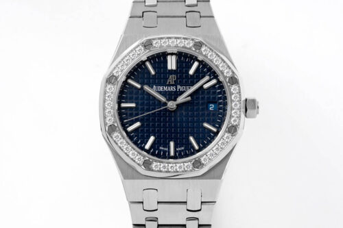 Replica Audemars Piguet Royal Oak 77351ST.ZZ.1261ST.01 8F Factory Blue Dial Diamond-Set Bezel Watch