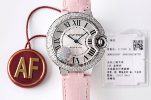 Replica Ballon Bleu De Cartier 33MM WE902067 AF Factory Pink Leather Strap Watch