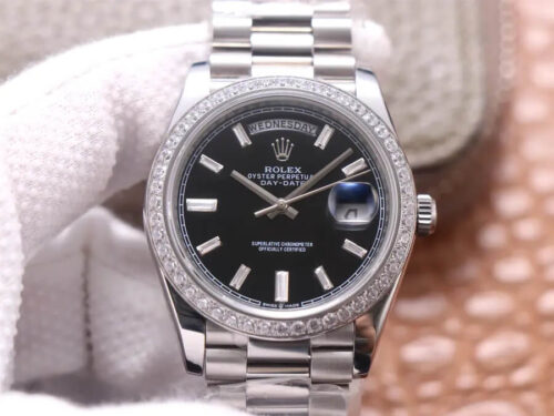Replica Rolex Day Date M228349RBR-0003 EW Factory Diamond-Set Bezel Watch