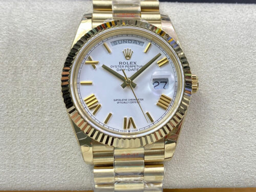 Replica Rolex Day Date M228238-0042 EW Factory White Dial Gold Strap Watch