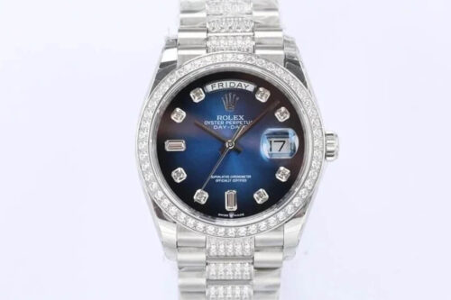 Replica Rolex Day Date M128349RBR-0016 EW Factory Blue Dial Diamond-Set Bezel Watch