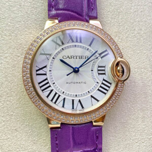 Replica Ballon Bleu De Cartier 36MM WJBB0009 3K Factory Purple Leather Strap Watch