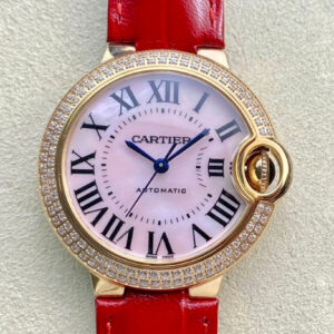 Replica Ballon Bleu De Cartier 33MM WJBB0033 3K Factory Red Leather Strap Watch
