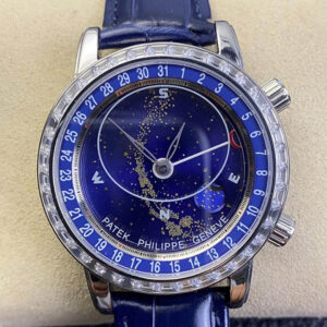 Replica Patek Philippe Grand Complications 6104G-001 AI Factory Blue Leather Strap Watch