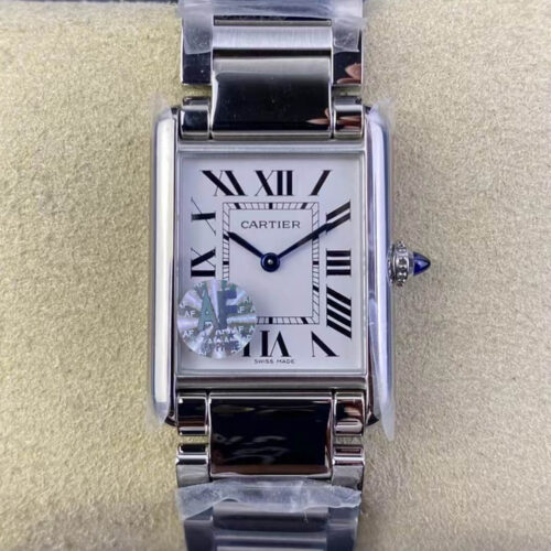 Replica Cartier Tank WSTA0052 AF Factory White Dial Stainless Steel Watch