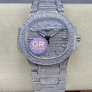 Replica Patek Philippe Aquanaut 7118/1450G-001 GR Factory Full Diamond Strap Watch