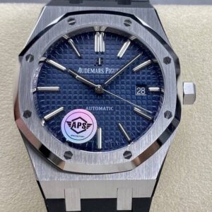 Replica Audemars Piguet Royal Oak 15400 APS Factory Blue Dial Black Strap Watch