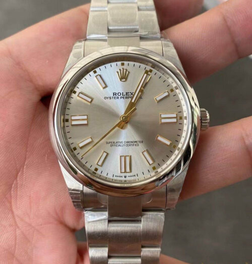 Replica Rolex Oyster Perpetual M124300-0001 41MM VS Factory Silver Stainless Steel Dial Watch