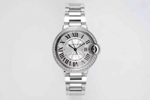 Replica Ballon Bleu De Cartier W4BB0016 33MM AF Factory Silver Diamond Bezel Watch