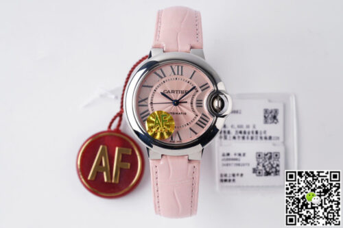 Replica Ballon Bleu De Cartier WSBB0002 33MM AF Factory Pink Leather Strap Watch